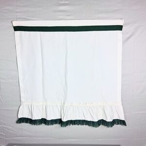 Set Of 4  28" X 28" Handmade Curtains White With Dark Green Frilly/Ruffled Trim